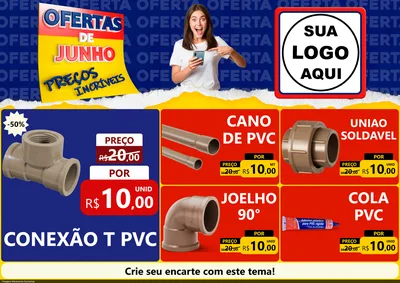 Modelo de Encarte para Encarte A4 Horizontal com o tema Ofertas de Junho - Preços Incríveis para Tubos e conexões