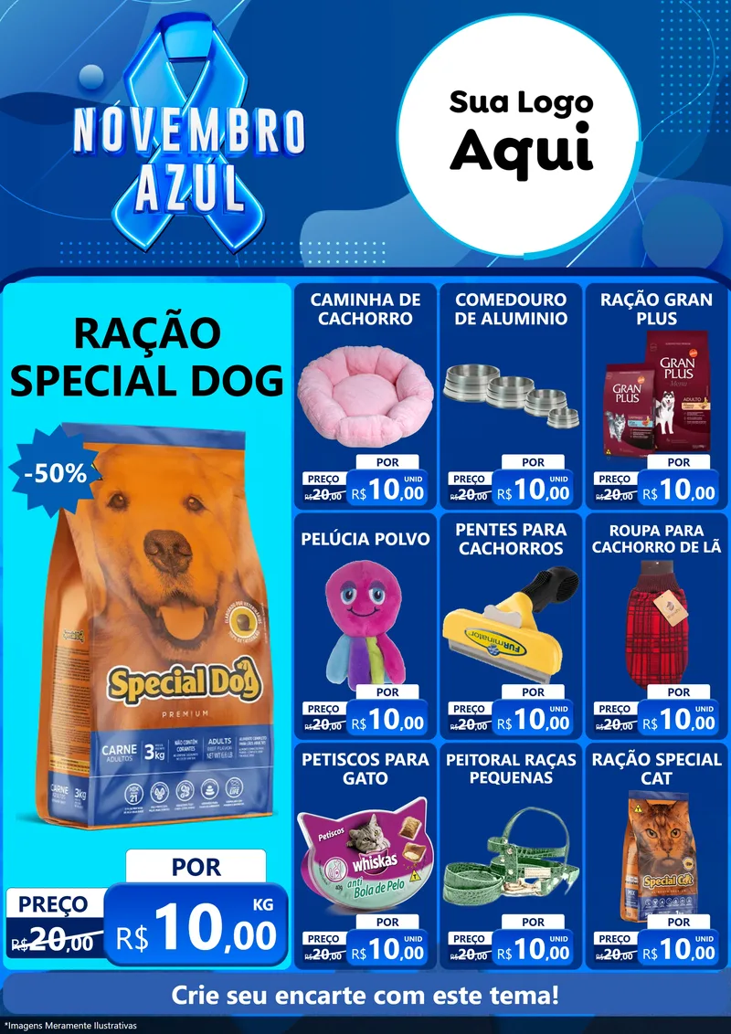 Modelo de Encarte para Encarte A4 Vertical com o tema Novembro Azul para Pet Shop