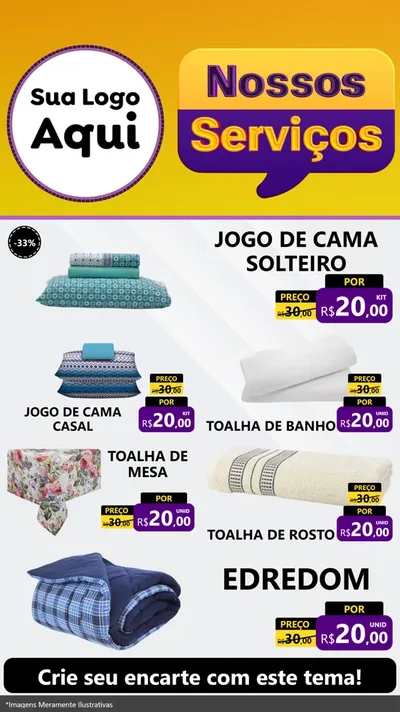 Modelo de TV para TV Vertical com o tema Nossos Serviços para Cama, Mesa e Banho