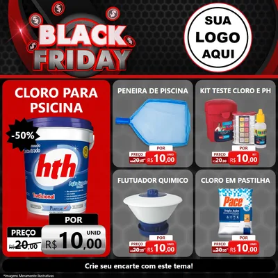 Modelo de Rede Social para Feed Facebook com o tema Black Friday para Produtos para Piscina