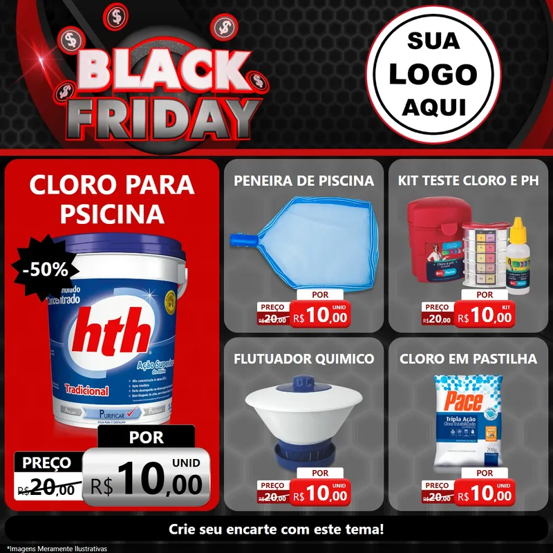Modelo de Rede Social para Feed Facebook com o tema Black Friday para Produtos para Piscina