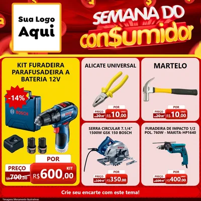 Modelo de Rede Social para Feed Facebook com o tema Semana do Consumidor para Maquinas e Ferramentas