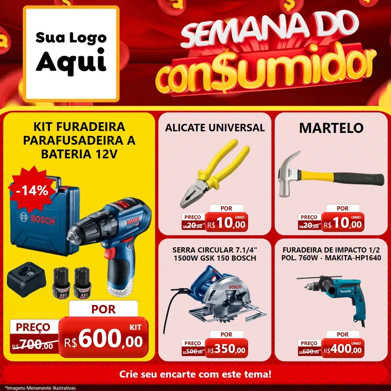 Modelo de Rede Social para Feed Facebook com o tema Semana do Consumidor para Maquinas e Ferramentas
