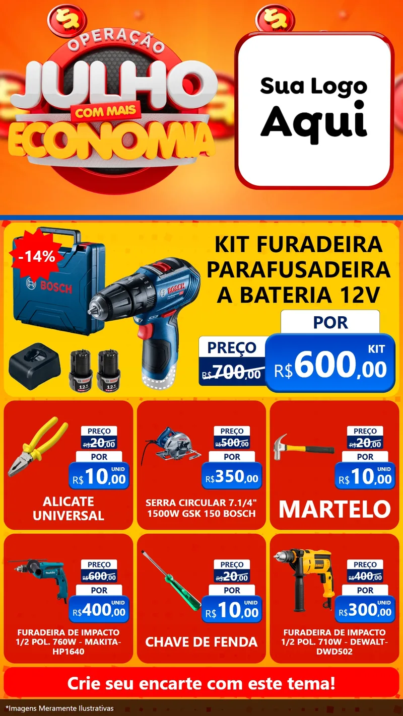 Modelo de Rede Social para Stories com o tema Operação Julho Com Mais Economia para Maquinas e Ferramentas
