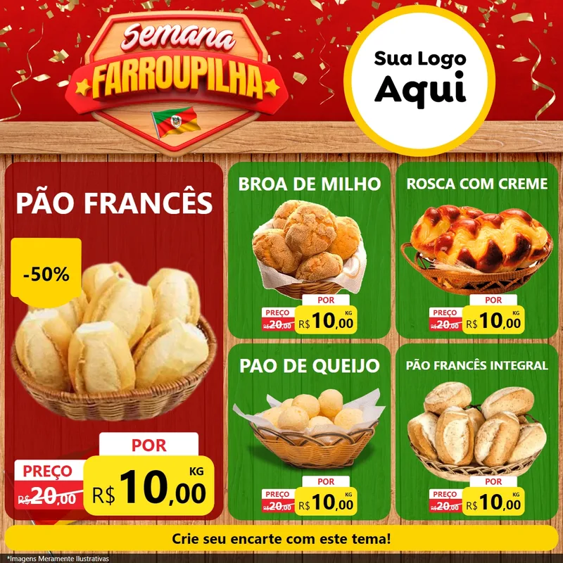 Modelo de Rede Social para Feed Facebook com o tema Semana Farroupilha para Padaria