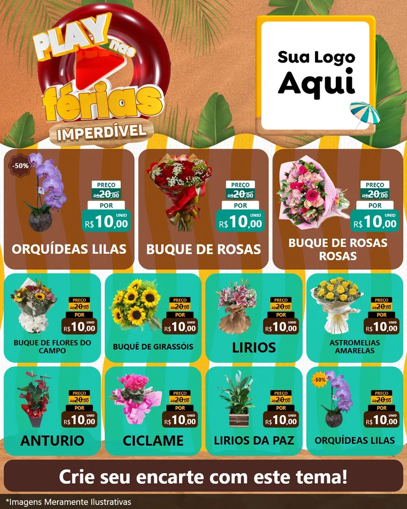 Modelo de Rede Social para Feed Instagram com o tema Play Nas Férias Imperdível para Floricultura e jardim