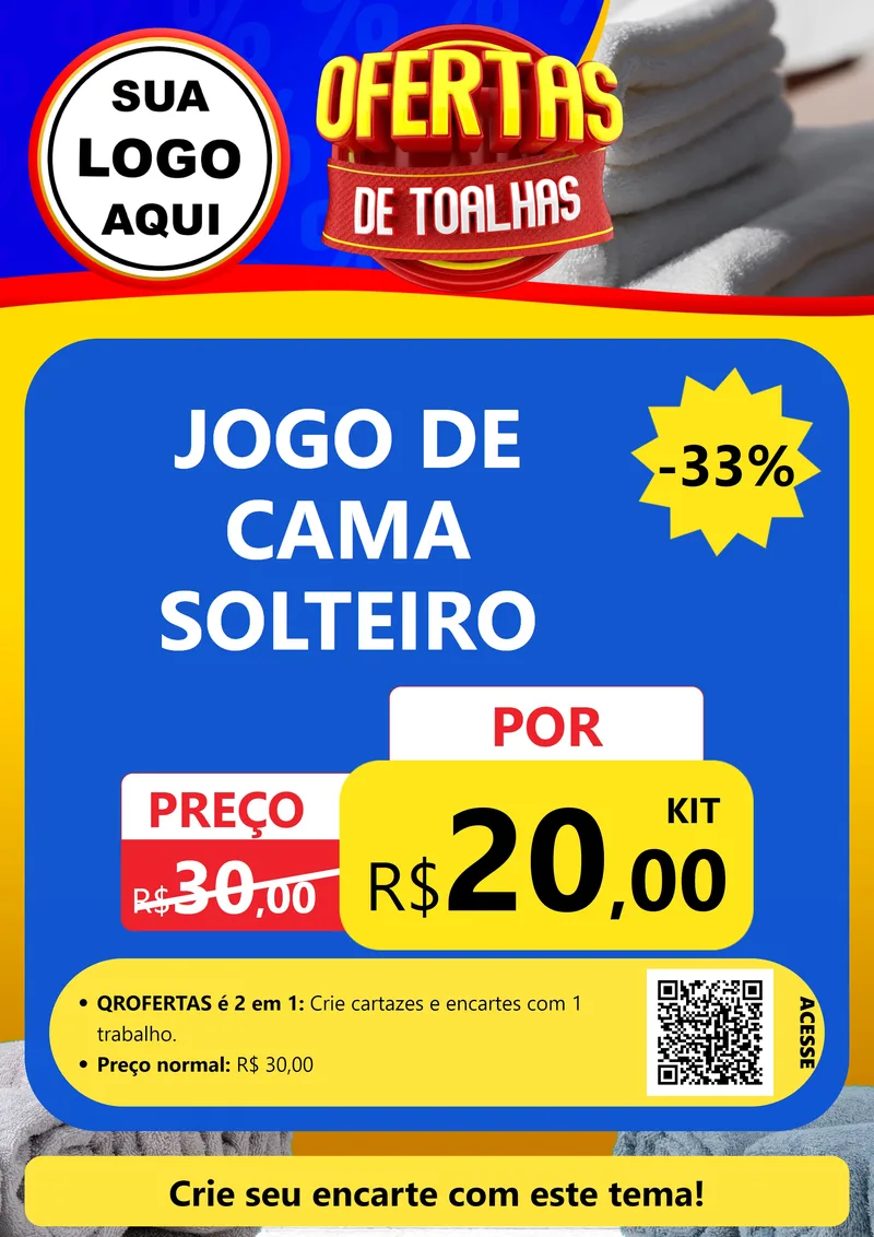 Modelo de Cartaz para Cartaz A4 Vertical com o tema Ofertas de Toalhas para Cama, Mesa e Banho