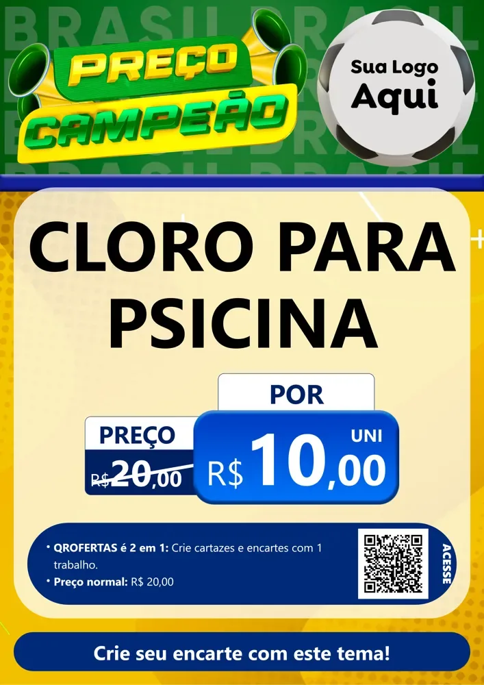 Modelo de Cartaz para Cartaz A4 Vertical com o tema Preço Campeão - Copa para Produtos para Piscina