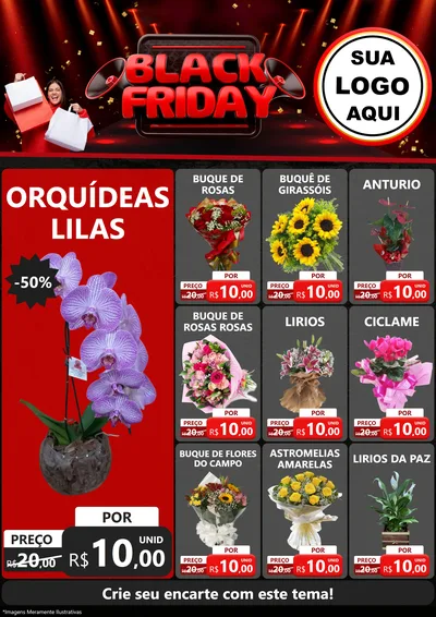 Modelo de Encarte para Encarte A4 Vertical com o tema Black Friday para Floricultura e jardim