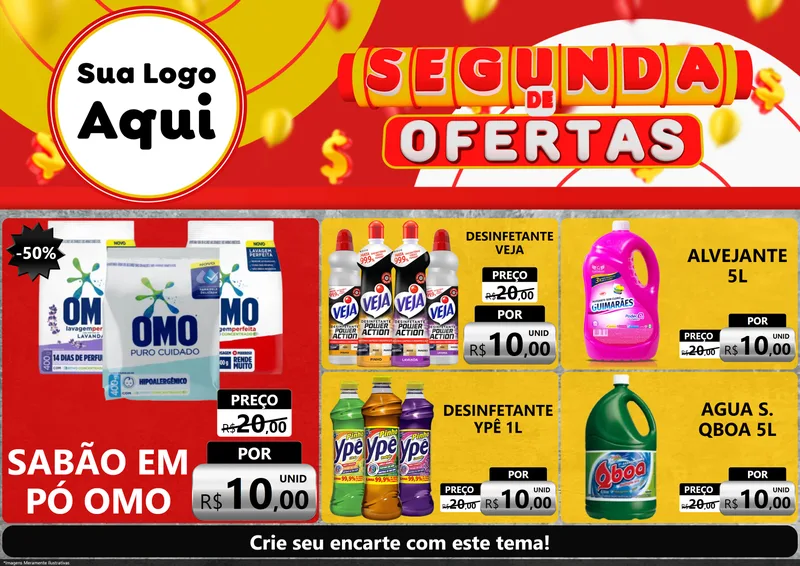 Modelo de Encarte para Encarte A4 Horizontal com o tema Segunda de Ofertas para Produtos de Limpeza
