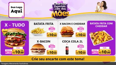 Modelo de TV para TV Horizontal com o tema Ofertas Especiais - Mês das Mães para Hamburgueria