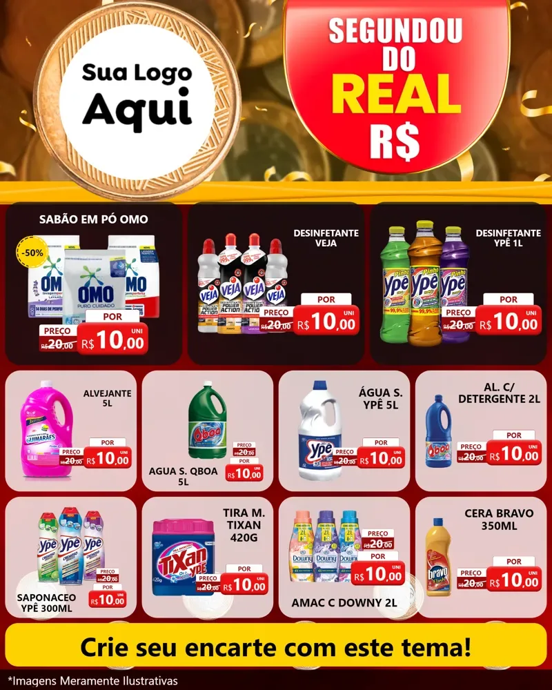 Modelo de Rede Social para Feed Instagram com o tema Segundou do Real para Produtos de Limpeza
