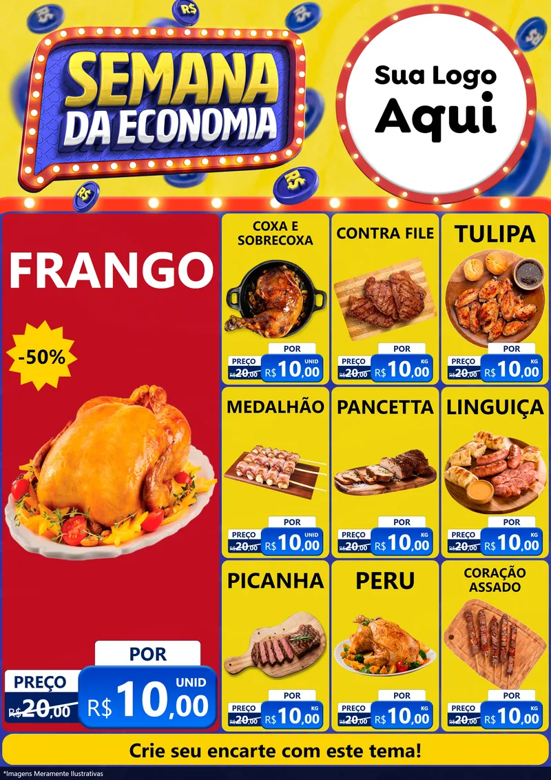 Modelo de Encarte para Encarte A4 Vertical com o tema Semana da Economia para Assados