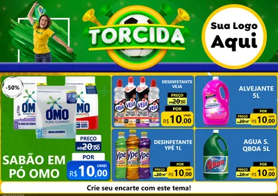 Modelo de Encarte para Encarte A4 Horizontal com o tema Torcida para Produtos de Limpeza