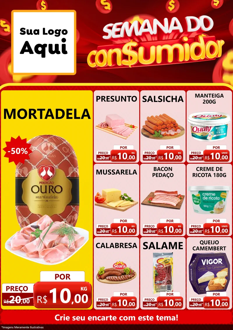 Modelo de Encarte para Encarte A4 Vertical com o tema Semana do Consumidor para Frios e Laticínios