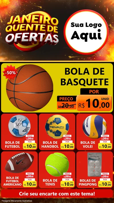 Modelo de Rede Social para Stories com o tema Janeiro Quente de Ofertas para Artigos Esportivos