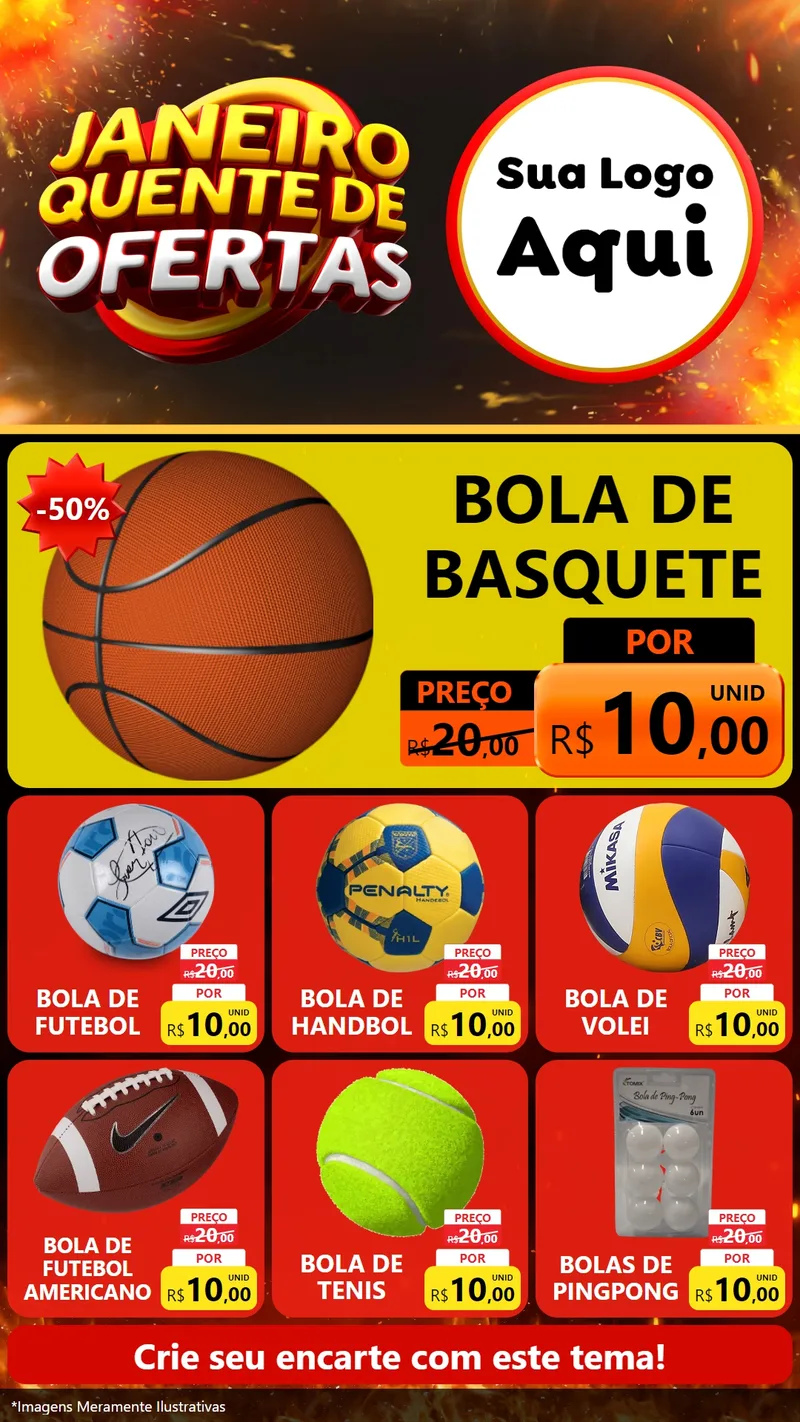Modelo de Rede Social para Stories com o tema Janeiro Quente de Ofertas para Artigos Esportivos