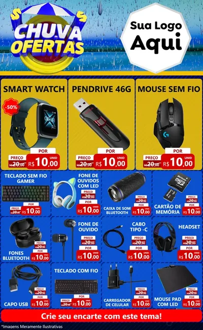 Modelo de Encarte para Encarte Grande com o tema Chuva de Ofertas para Informática