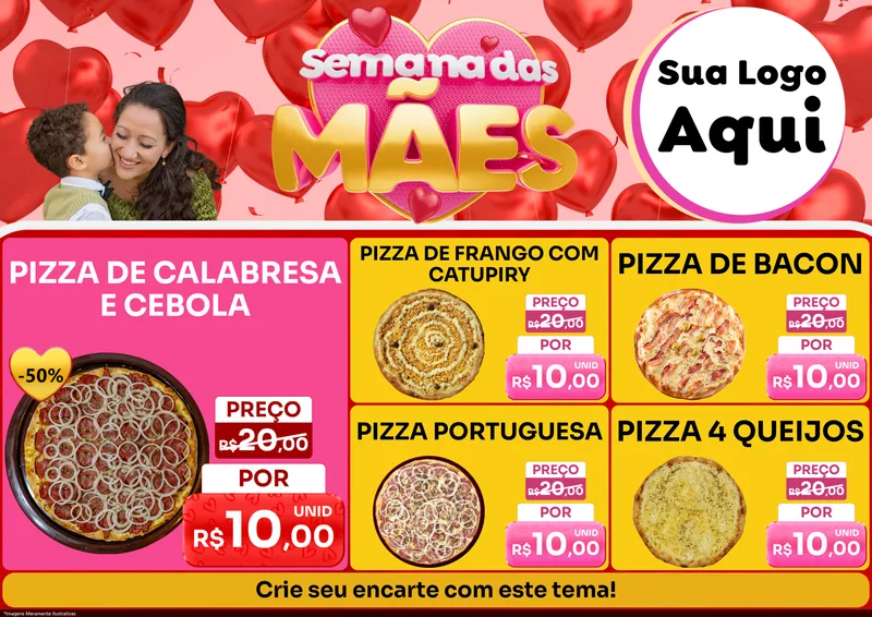 Modelo de Encarte para Encarte A4 Horizontal com o tema Semana Das Mães para Pizzaria