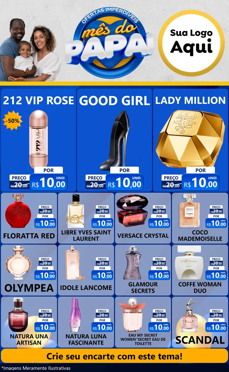 Modelo de Encarte para Encarte Grande com o tema Ofertas Imperdíveis Mês Do Papai para Perfumes