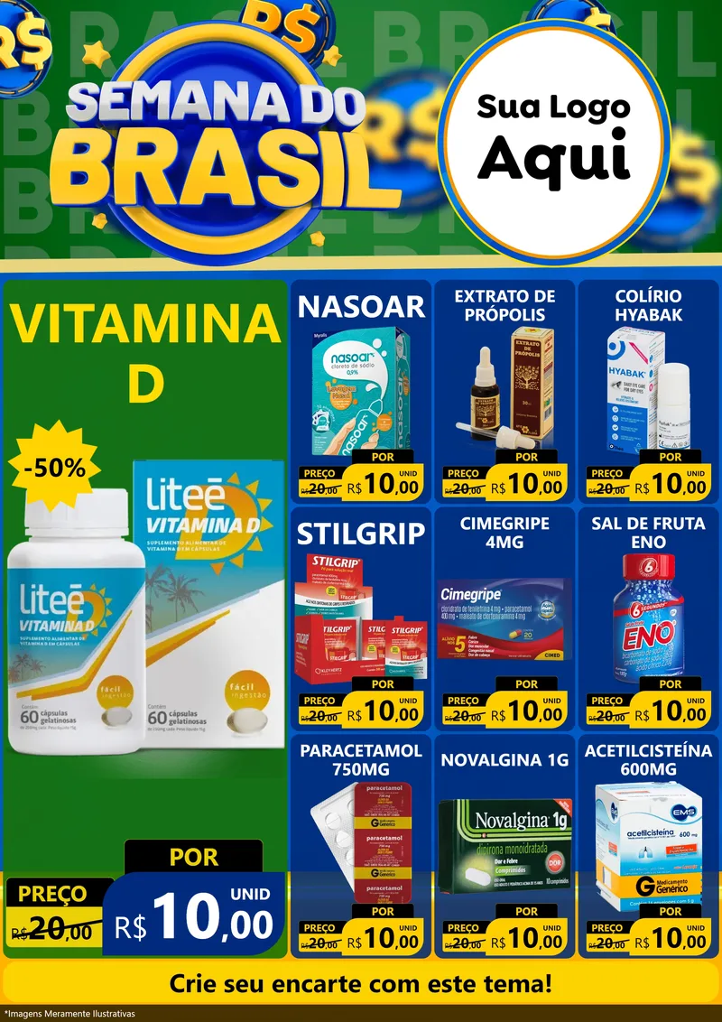 Modelo de Encarte para Encarte A4 Vertical com o tema Semana Do Brasil para Farmácia
