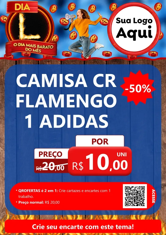 Modelo de Cartaz para Cartaz A4 Vertical com o tema Dia L - O Dia Mais Barato Do Mês para Roupas e acessórios