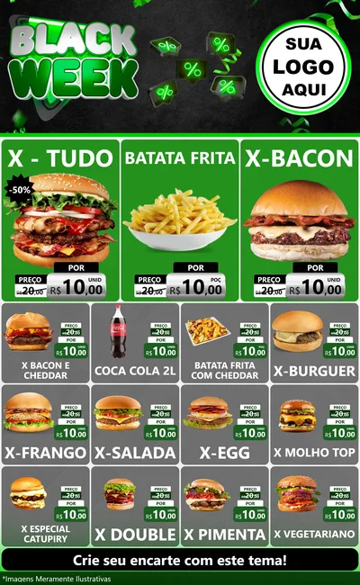 Modelo de Encarte para Encarte Grande com o tema Black Week para Hamburgueria