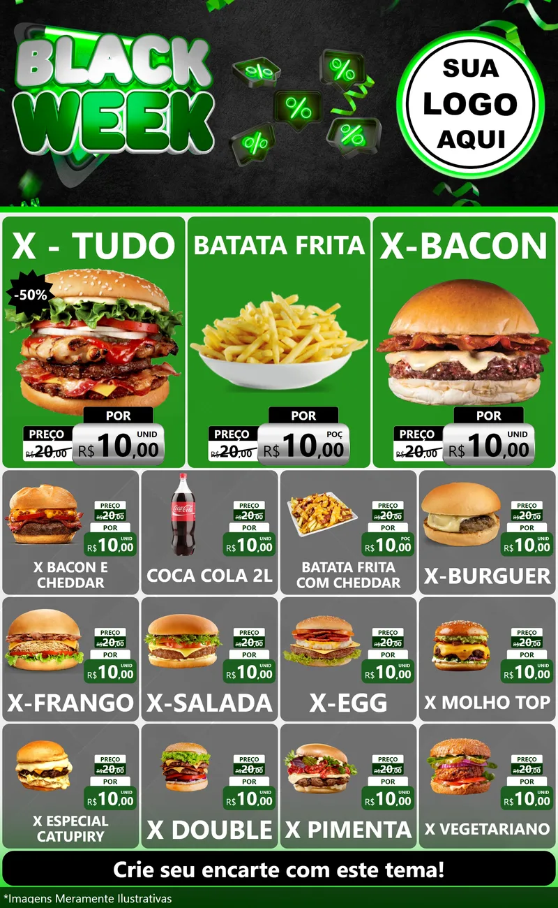 Modelo de Encarte para Encarte Grande com o tema Black Week para Hamburgueria