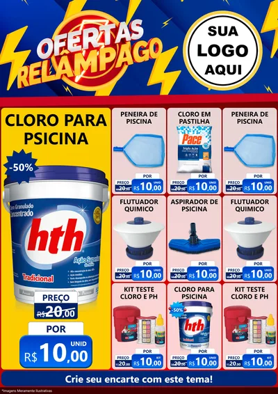 Modelo de Encarte para Encarte A4 Vertical com o tema Ofertas Relâmpago para Produtos para Piscina