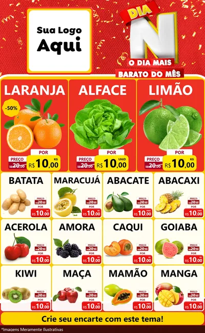 Modelo de Encarte para Encarte Grande com o tema Dia N o Dia Mais Barato do Mês para Hortifrúti