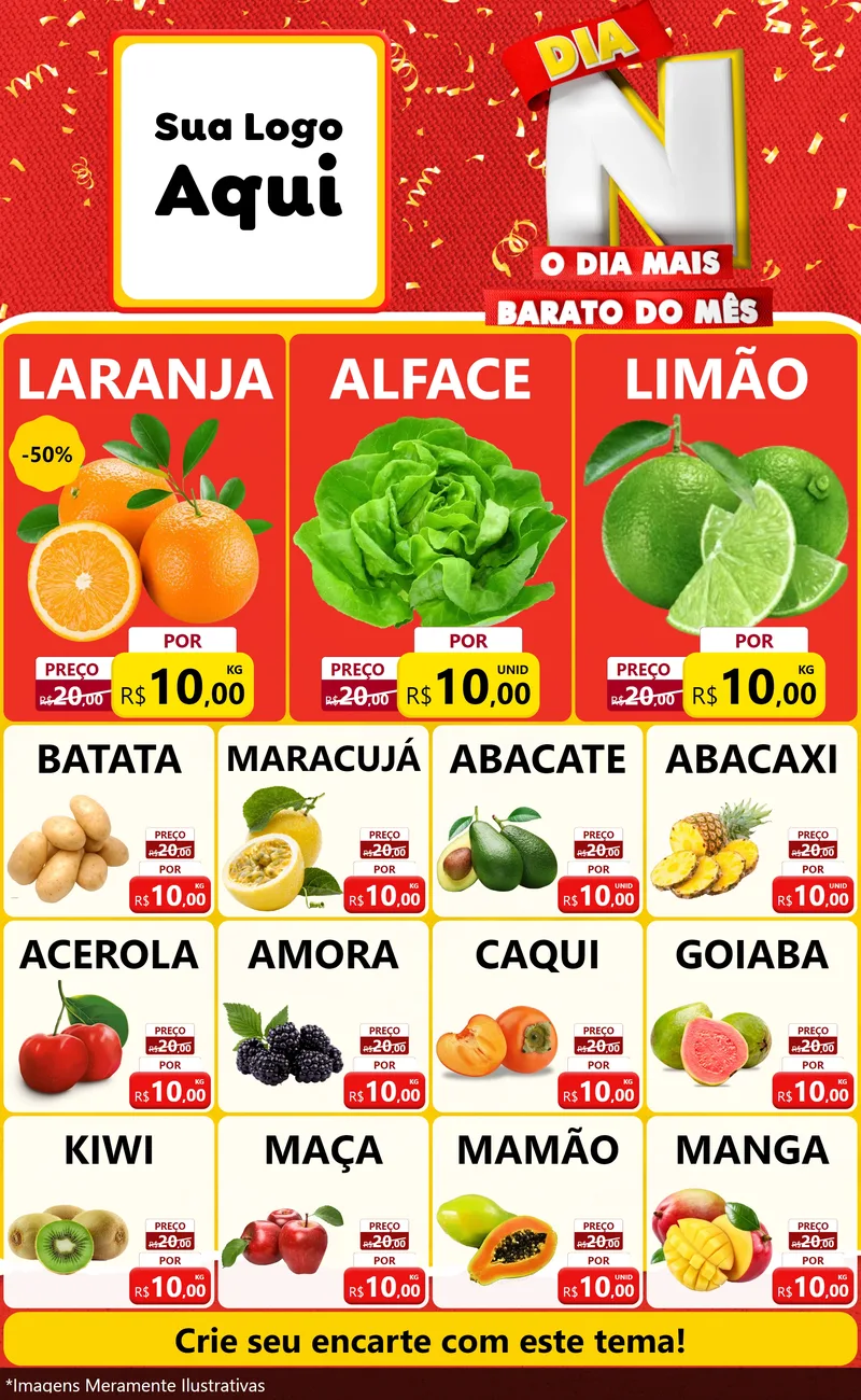 Modelo de Encarte para Encarte Grande com o tema Dia N o Dia Mais Barato do Mês para Hortifrúti