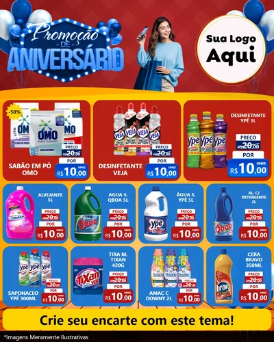 Modelo de Rede Social para Feed Instagram com o tema Promoção de Aniversário para Produtos de Limpeza