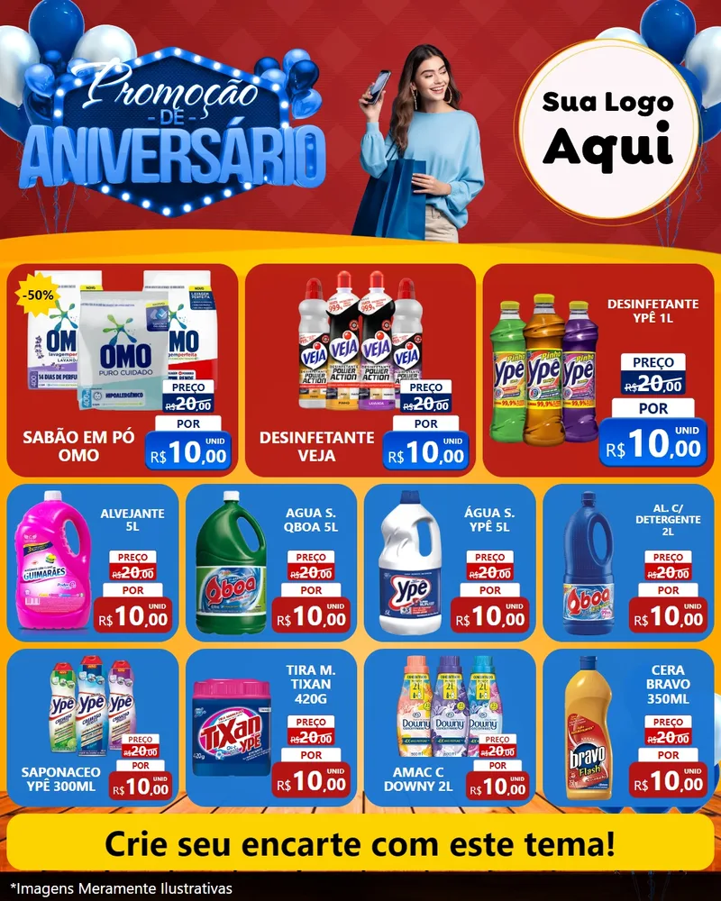 Modelo de Rede Social para Feed Instagram com o tema Promoção de Aniversário para Produtos de Limpeza