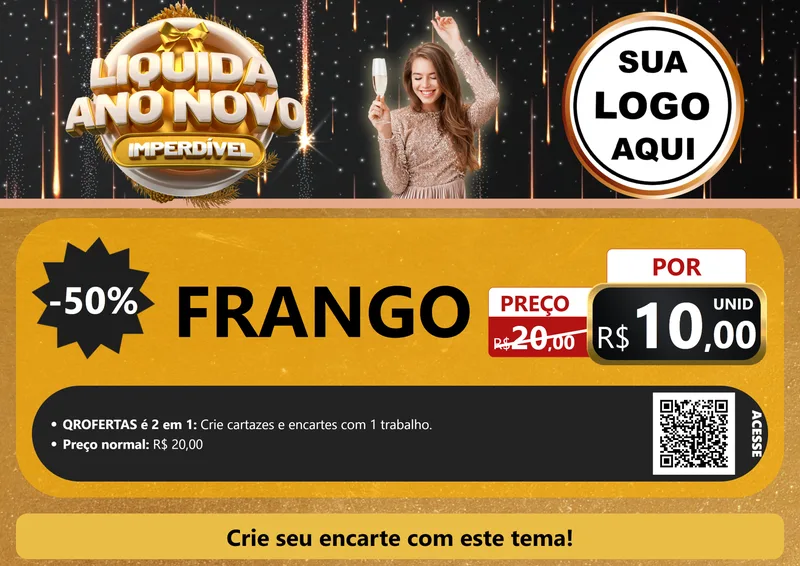 Modelo de Cartaz para Cartaz A4 Horizontal com o tema Liquida Ano Novo Imperdível para Assados
