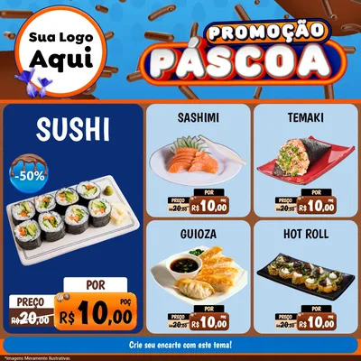 Modelo de Rede Social para Feed Facebook com o tema Promoção Páscoa para Comida japonesa