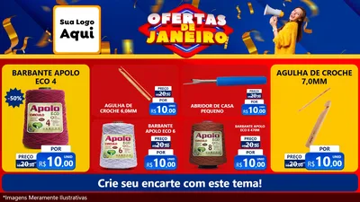 Modelo de TV para TV Horizontal com o tema Ofertas de Janeiro para Armarinho e Aviamentos