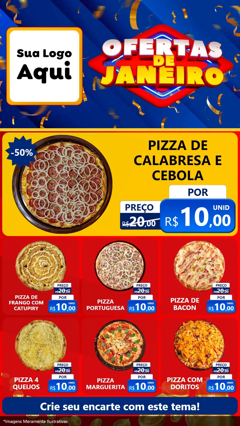 Modelo de Rede Social para Stories com o tema Ofertas de Janeiro para Pizzaria