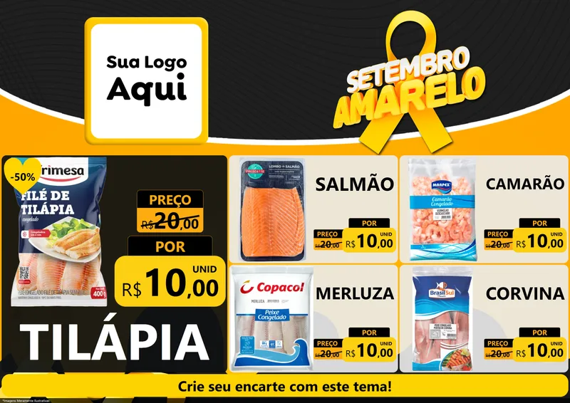 Modelo de Encarte para Encarte A4 Horizontal com o tema Setembro Amarelo para Peixaria