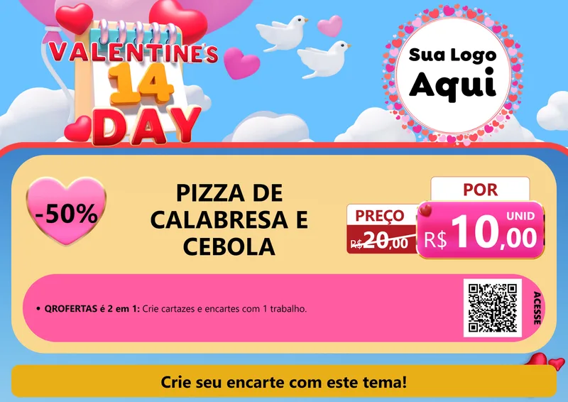 Modelo de Cartaz para Cartaz A4 Horizontal com o tema Valentine's Day para Pizzaria