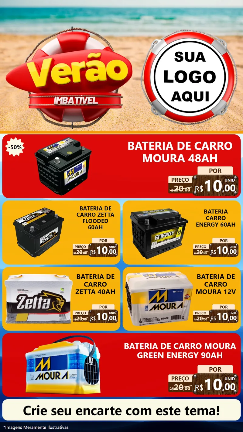Modelo de TV para TV Vertical com o tema Verão Imbatível para Baterias Elétricas