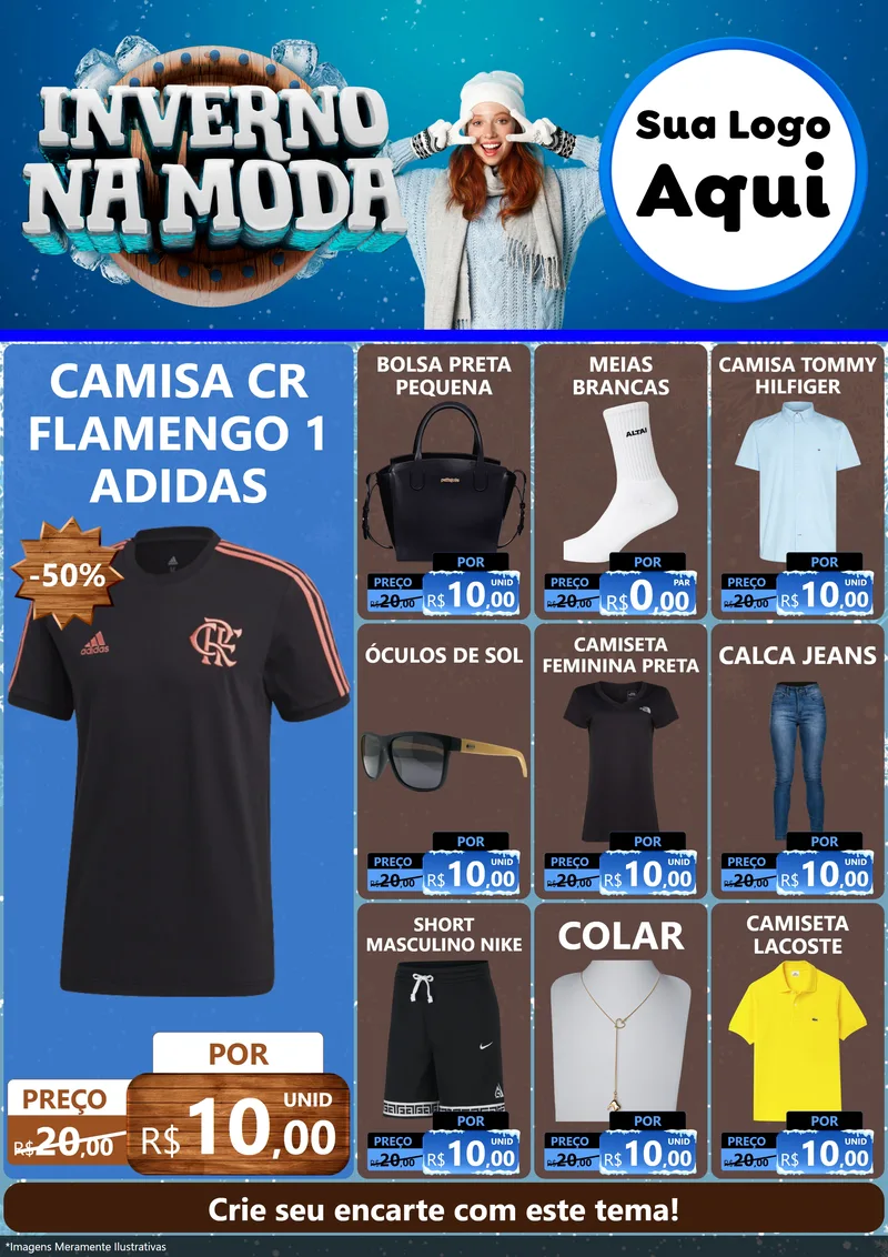 Modelo de Encarte para Encarte A4 Vertical com o tema Inverno na Moda para Roupas e acessórios