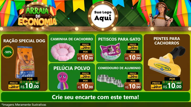 Modelo de TV para TV Horizontal com o tema Arraiá de Economia para Pet Shop