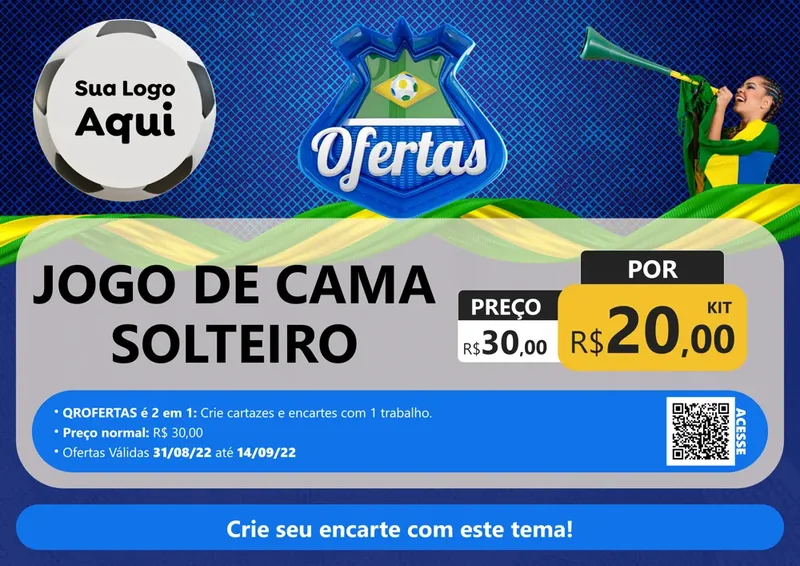 Modelo de Cartaz para Cartaz A4 Horizontal com o tema Ofertas (Futebol) para Cama, Mesa e Banho