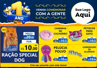 Modelo de Encarte para Encarte A4 Horizontal com o tema Um Ano de Aniversário para Pet Shop