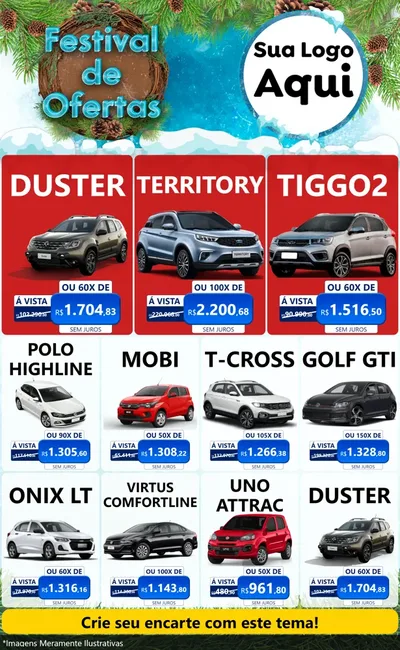 Modelo de Encarte para Encarte Grande com o tema Festival de Ofertas - Inverno para Concessionaria de Carros