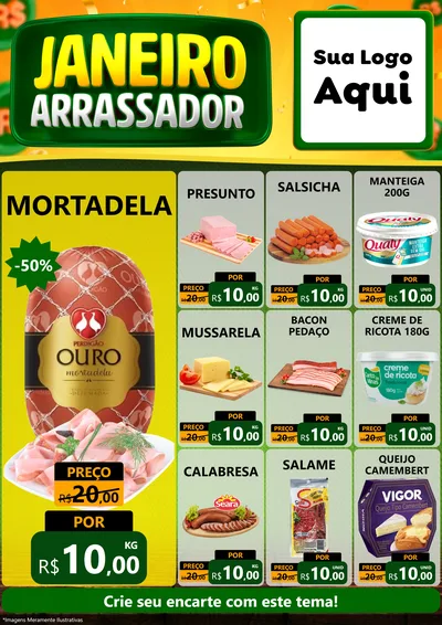Modelo de Encarte para Encarte A4 Vertical com o tema Janeiro Arrasador para Frios e Laticínios