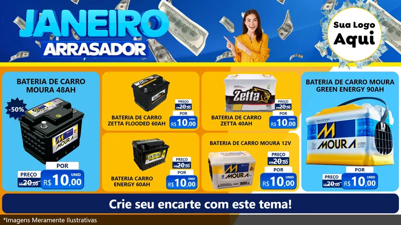 Modelo de TV para TV Horizontal com o tema Janeiro Arrasador para Baterias Elétricas
