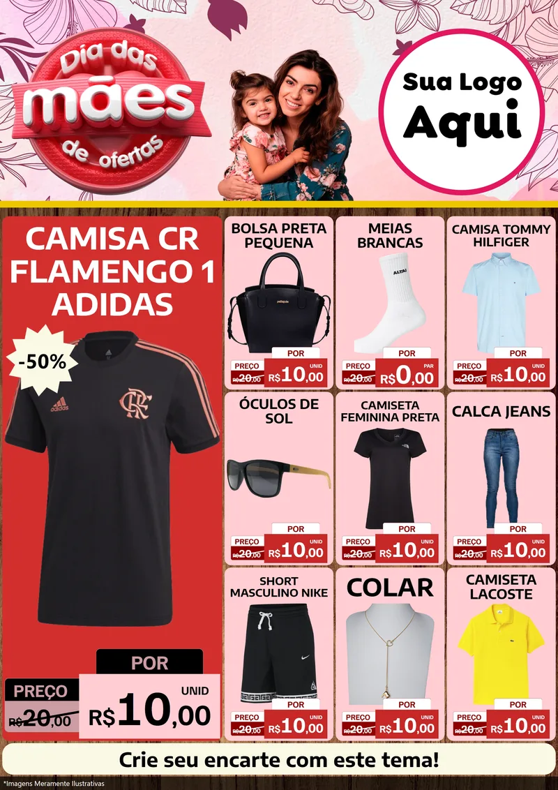 Modelo de Encarte para Encarte A4 Vertical com o tema Dia Das Mães De Ofertas para Roupas e acessórios
