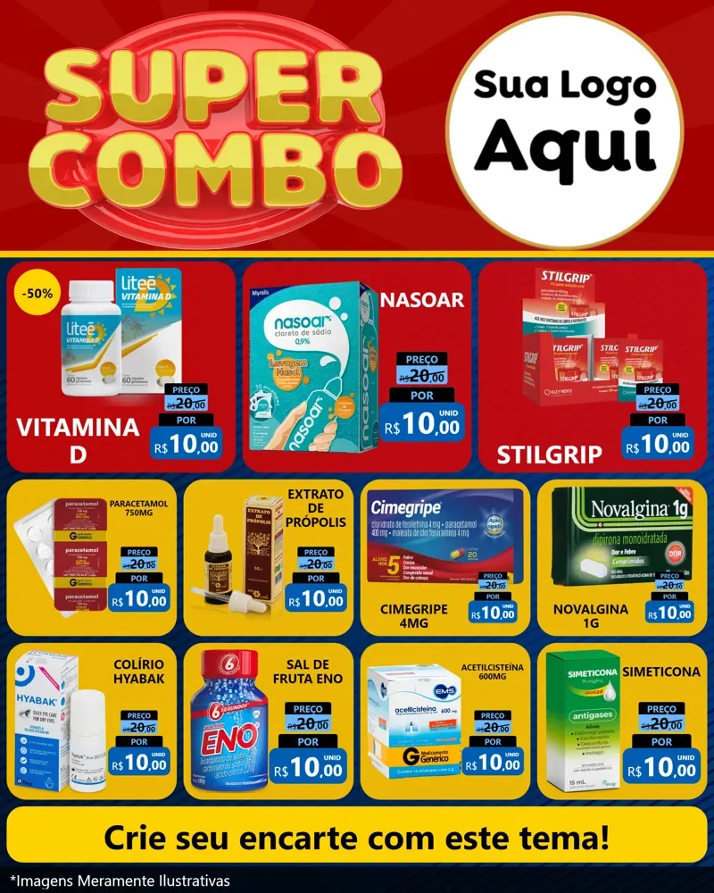 Modelo de Rede Social para Feed Instagram com o tema Super Combo para Farmácia