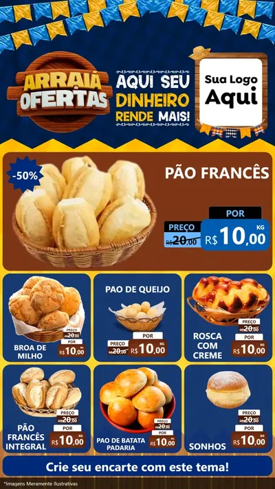 Modelo de Rede Social para Stories com o tema Arraiá de Ofertas - Junina para Padaria